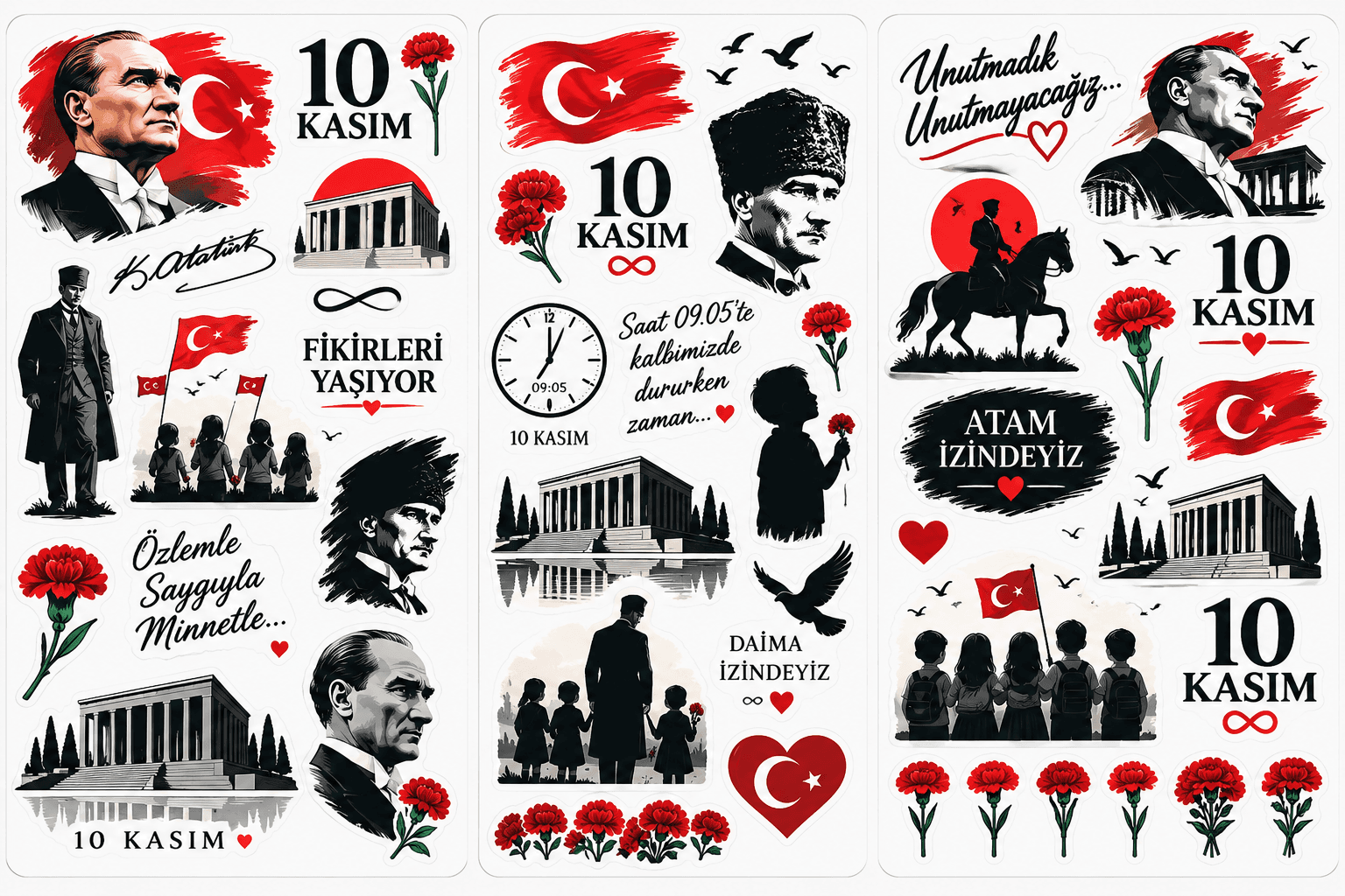 10 Kasım Atatürk'ü Anma Günü Sticker Seti küçük görsel 3