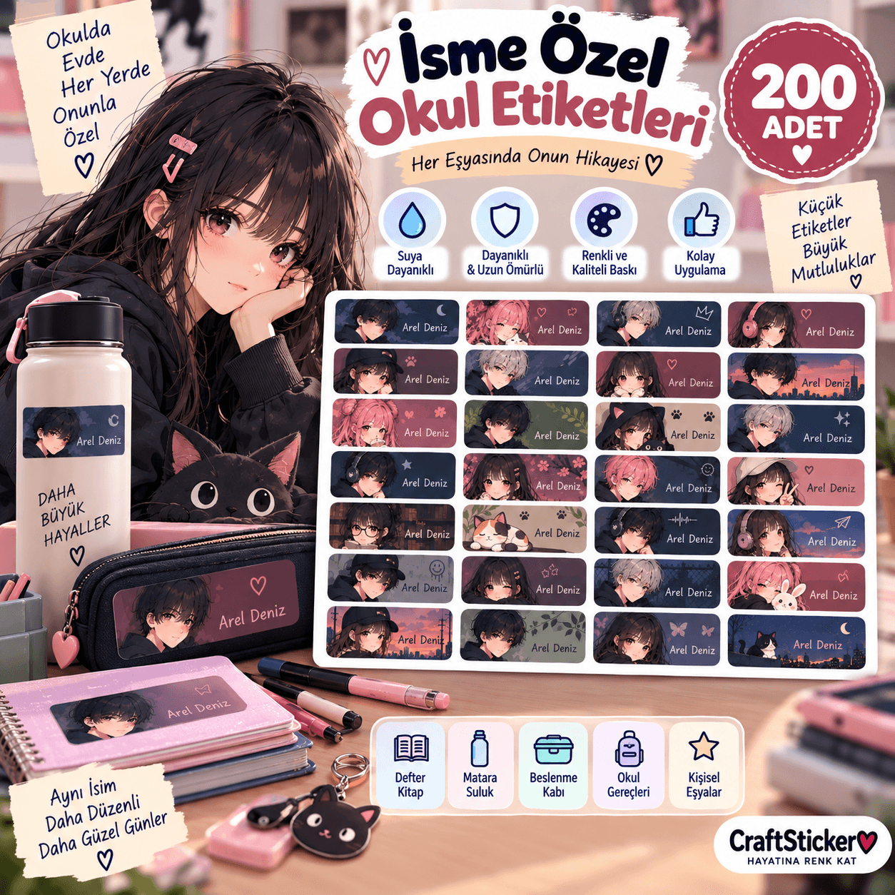 Anime Temalı Kişiye Özel Etiket