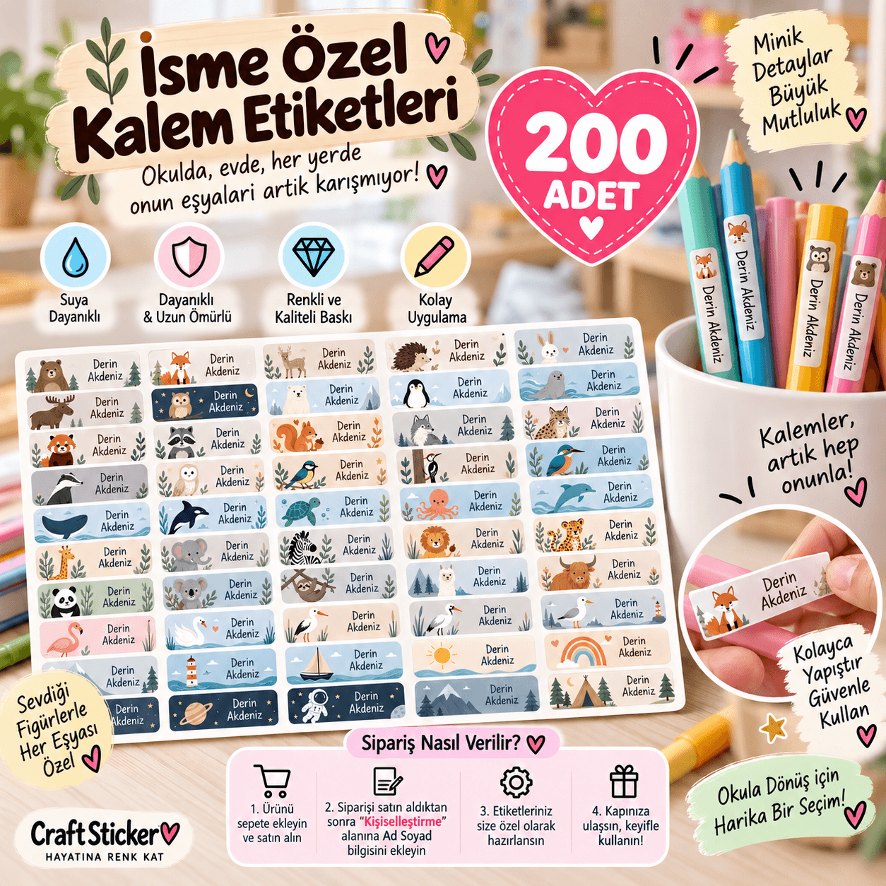 Kişiye Özel Okul Etiketi | İskandinav Hayvanları Temalı